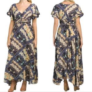 Abel The Label Anthropologie Ghandi Blue Floral Maxi Dress